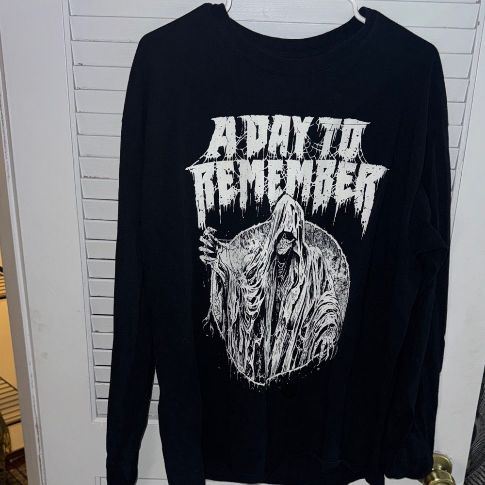 Gildan Black Long Sleeve Shirt with White A Day To Remember Graphic